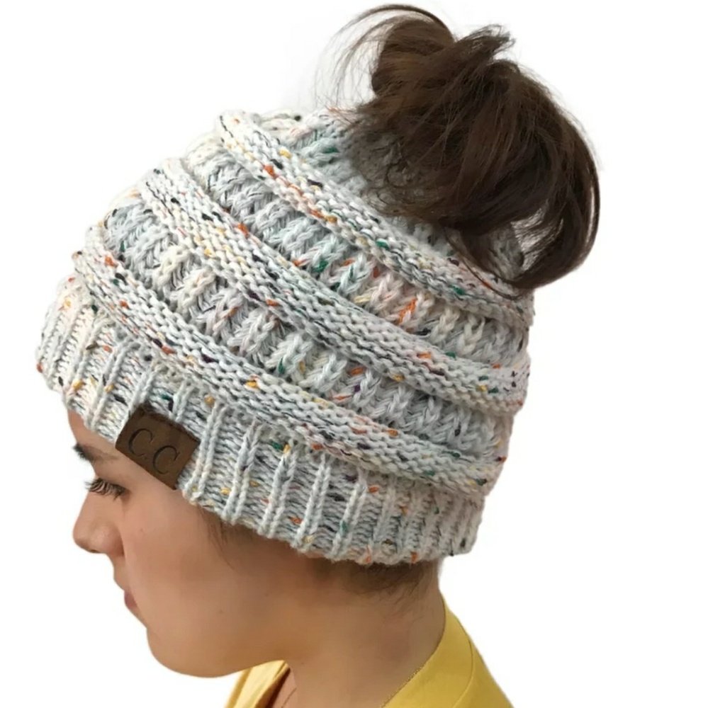 CC Knit Confetti Ponytail Beanie